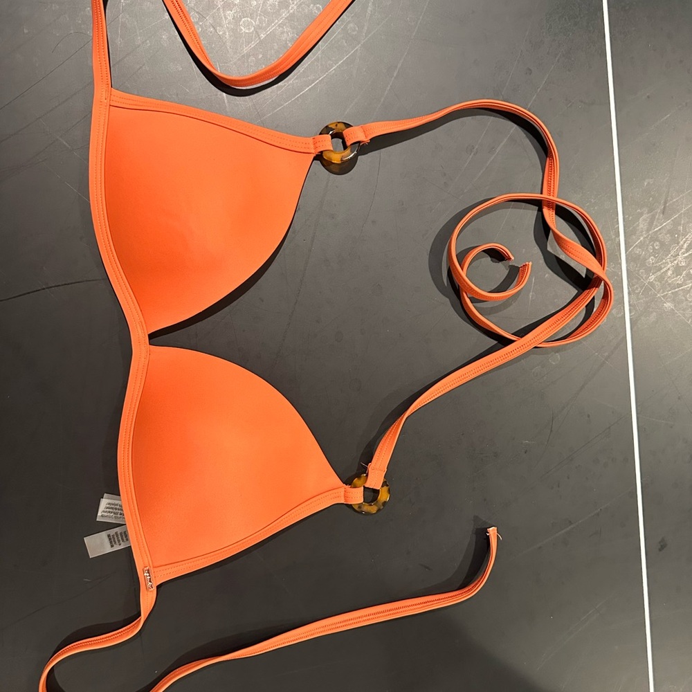 PINK Victoria's Secret Orange Triangle Bikini Top with Tortoiseshell Rings